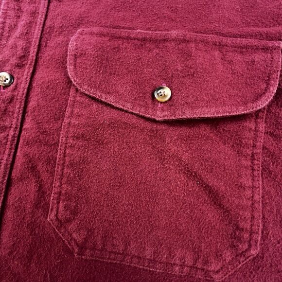 Vintage Lands End Chamois Flannel Shirt Men L Red Work Long Sleeve Chest Pockets - Picture 3 of 10